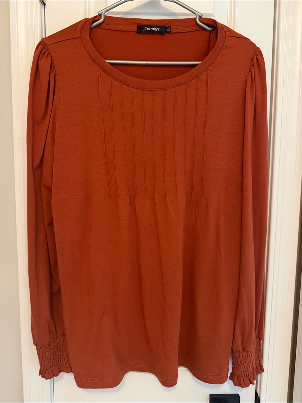 Autonet Rust Long-Sleeve Pintuck Women's Top
